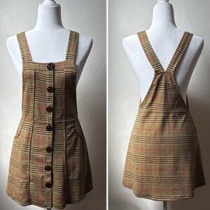 Urban Outfitters Plaid Pinafore Mini Dress Button Detail Size M